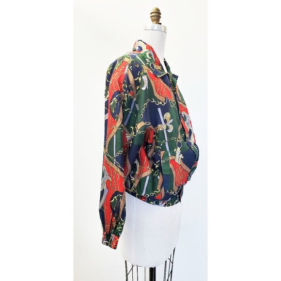 Coaco Womens Vintage New Old Stock Scarf Print Silk Bomber Jacket M/L NWT - Picture 13 of 15